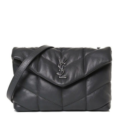 Saint Laurent Lambskin Quilted Toy Loulou Puffer Monogram Chain Satchel Storm 1 of 11