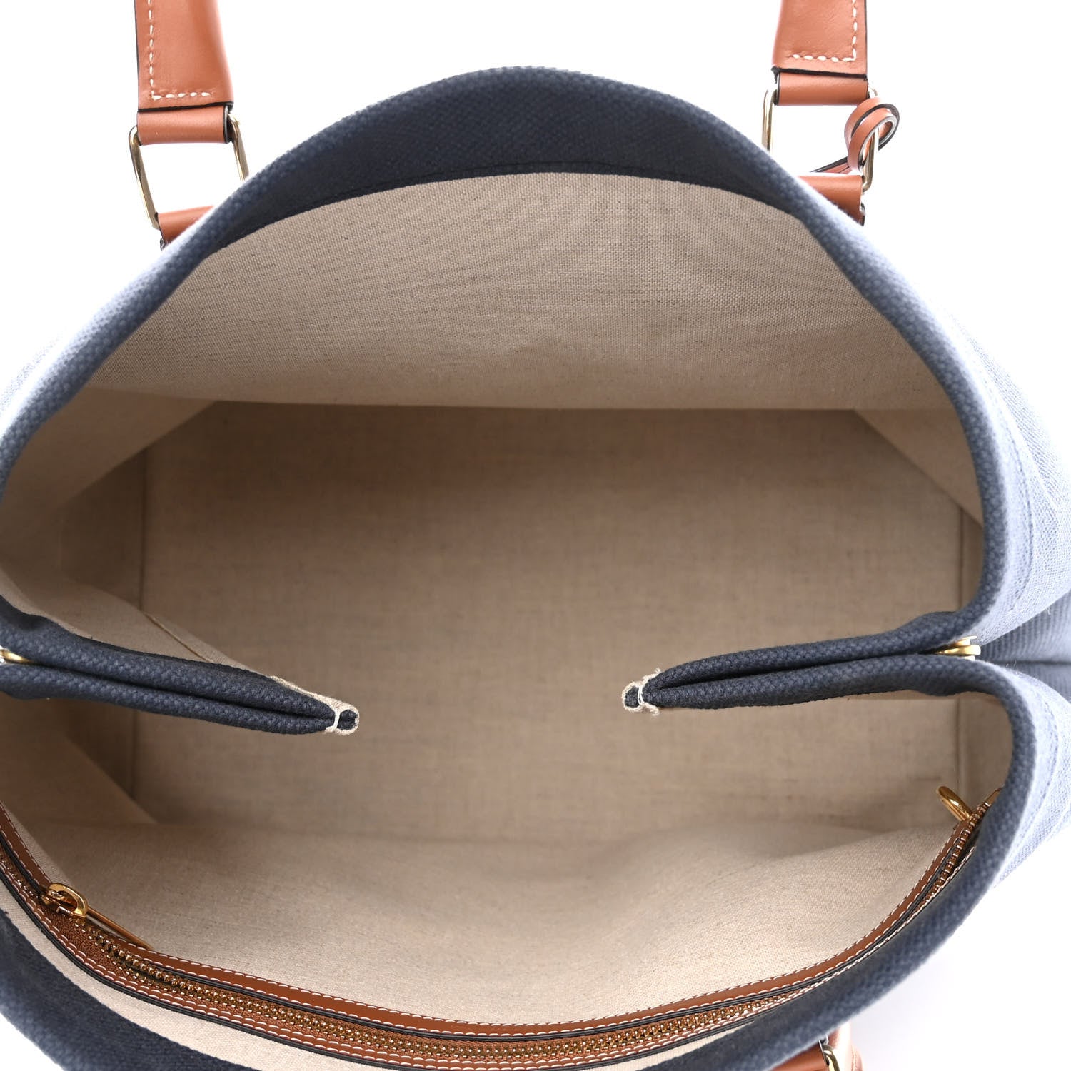 Celine Canvas Calfskin Horizontal Cabas Navy Tan 5 of 9