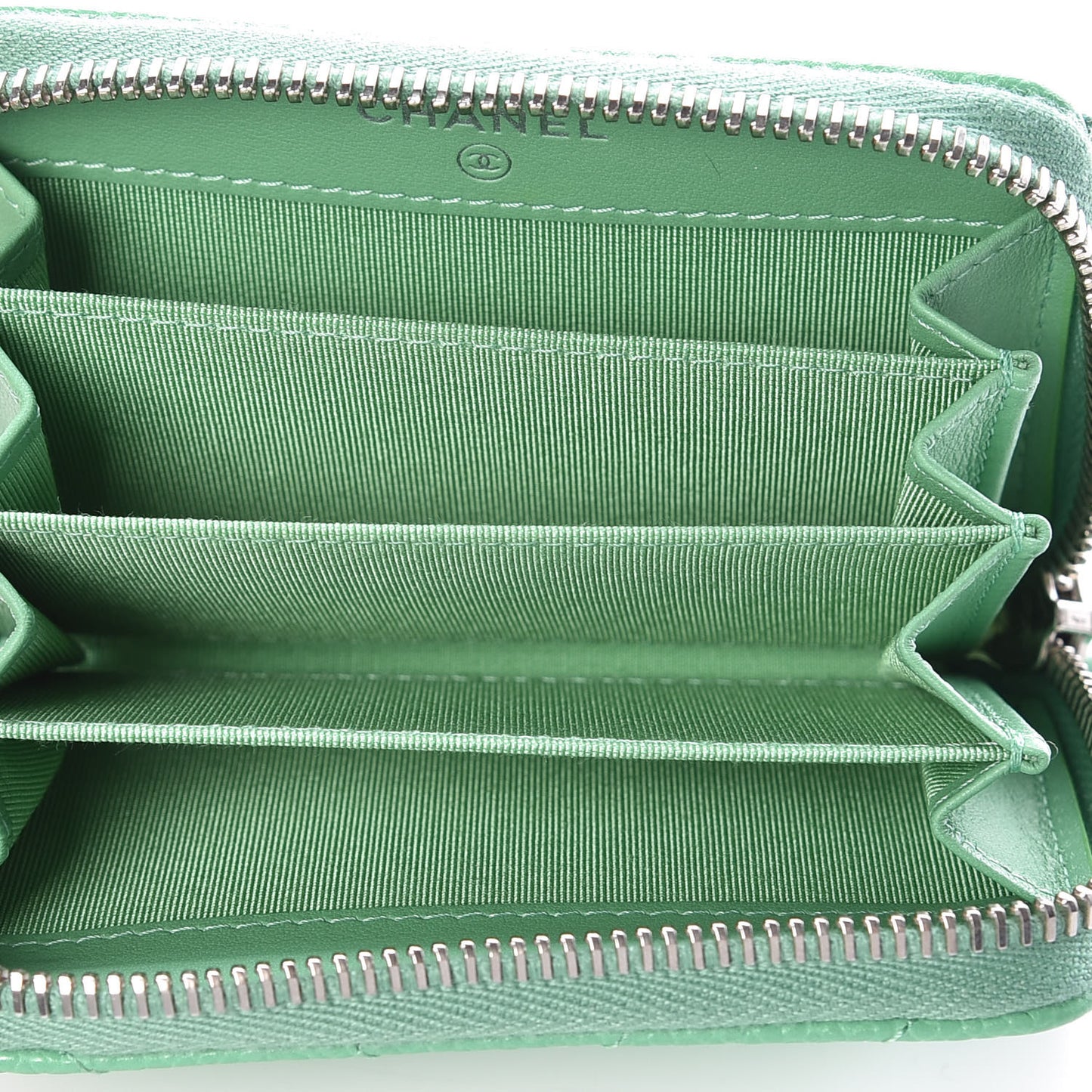 Caviar Chevron Quilted Zip Around Coin Purse Light Green