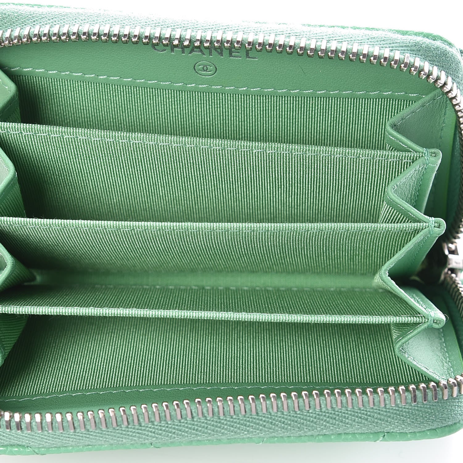 Chanel Caviar Chevron Quilted Zip Around Coin Purse Light Green 5 of 9