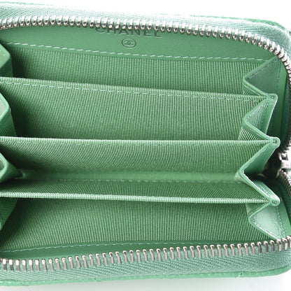 Chanel Caviar Chevron Quilted Zip Around Coin Purse Light Green 5 of 9