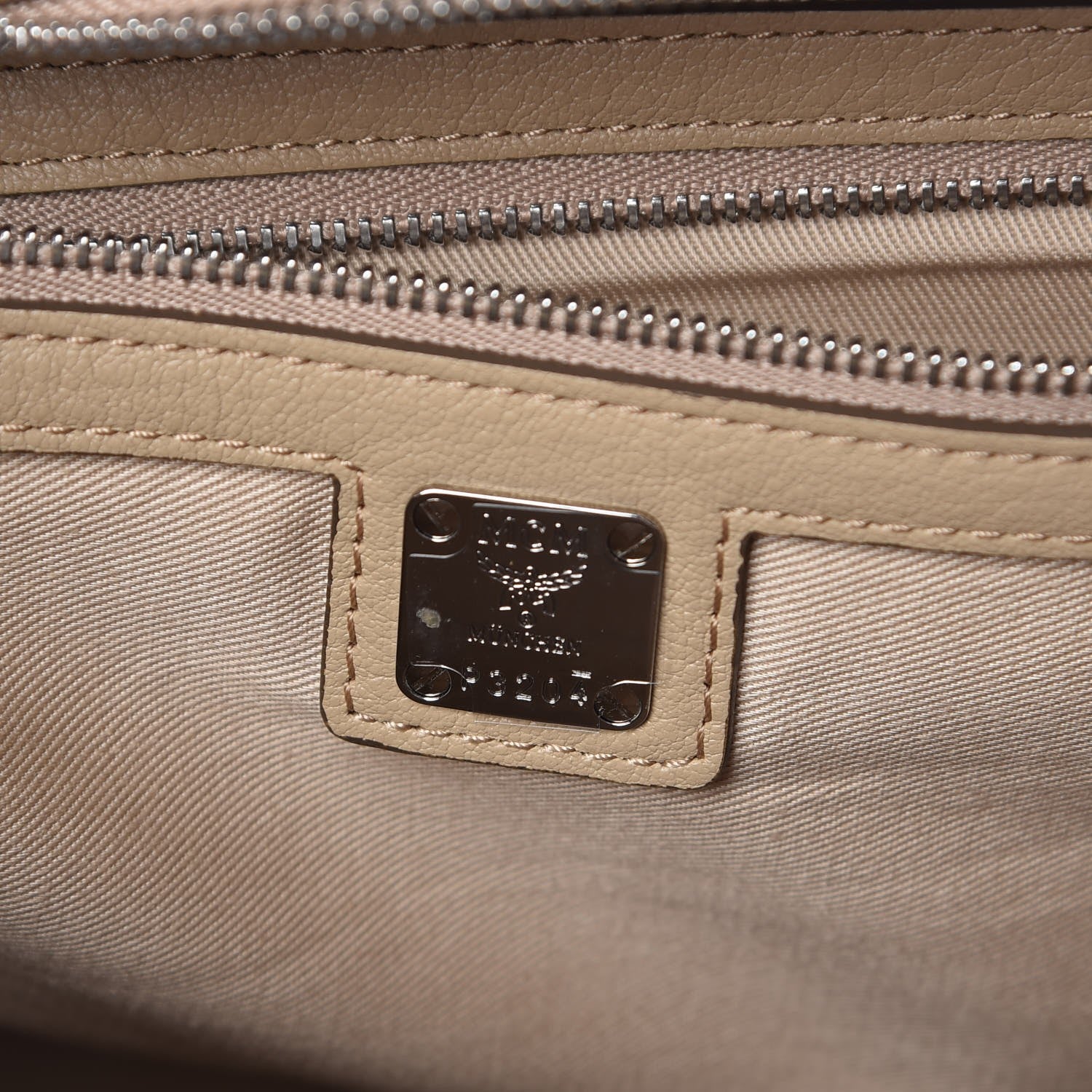 MCM Calfskin Ottomar Monogram Medium Klara Top Zip Tote New Beige 6 of 12