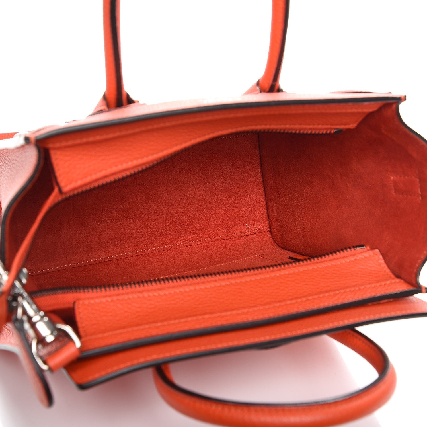 Celine Drummed Calfskin Nano Luggage Vermillion 6 of 13