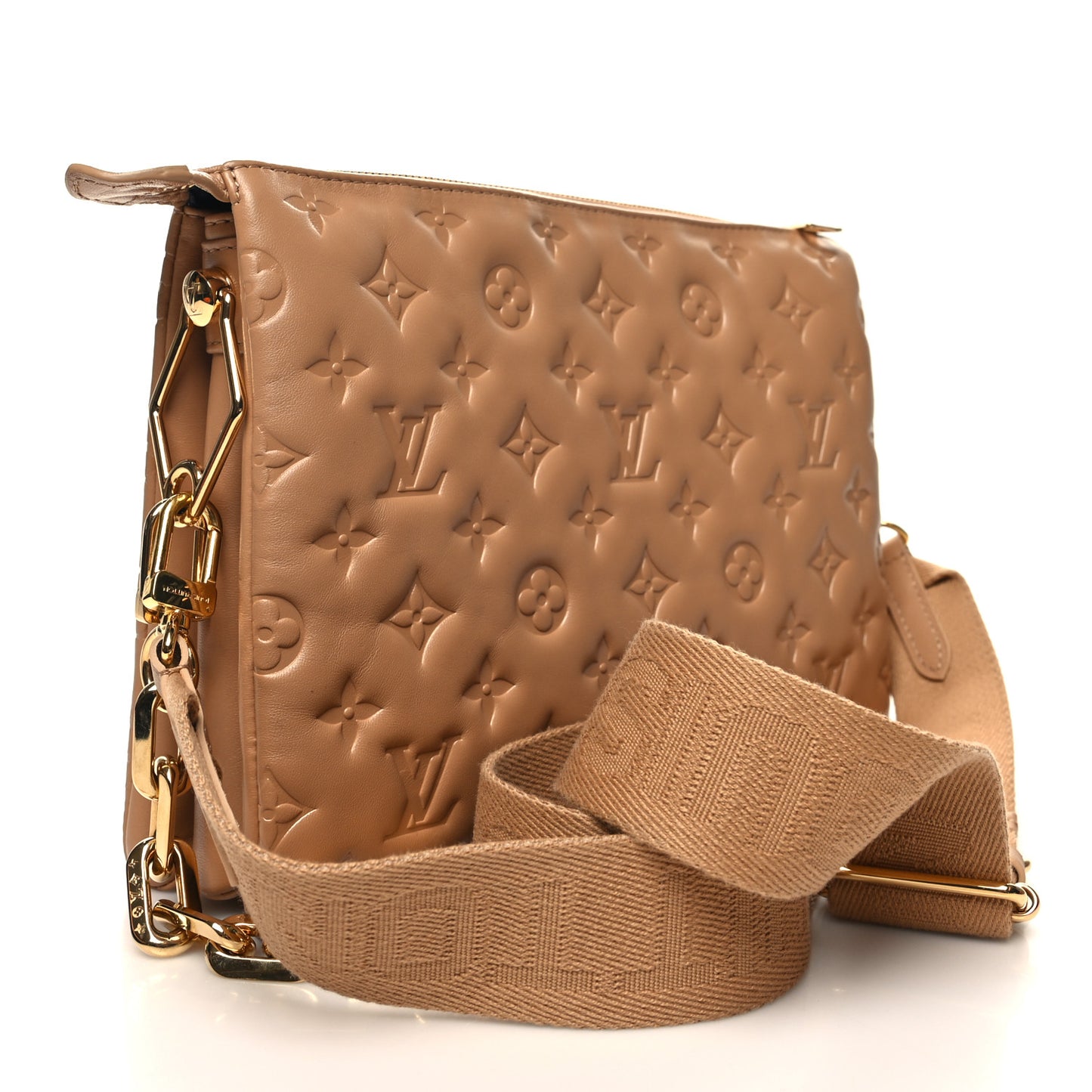 Lambskin Embossed Monogram Coussin PM Camel