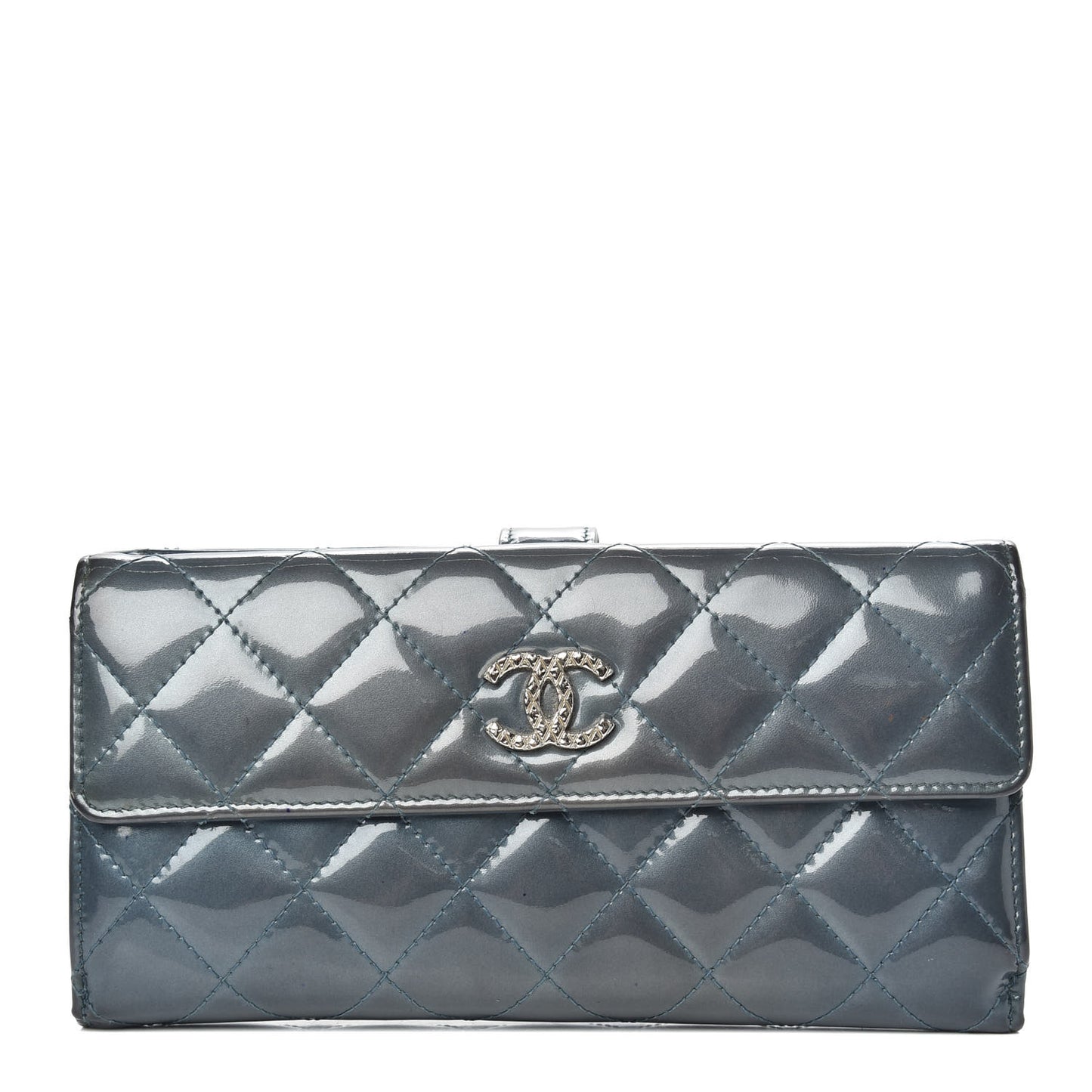 Patent Quilted Brilliant Flap Wallet Royal Blue