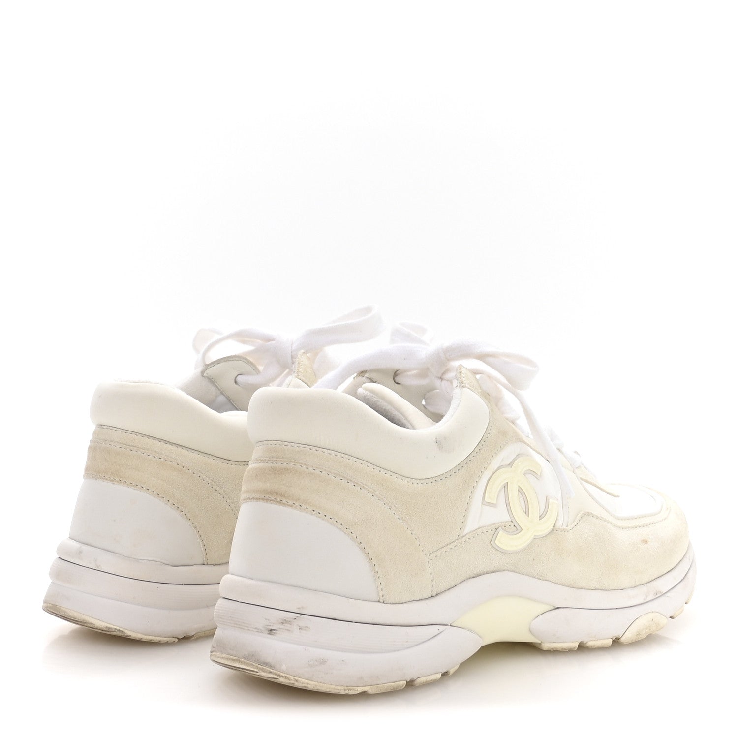 Chanel Suede Calfskin Fabric CC Sneakers 36 White 5 of 8
