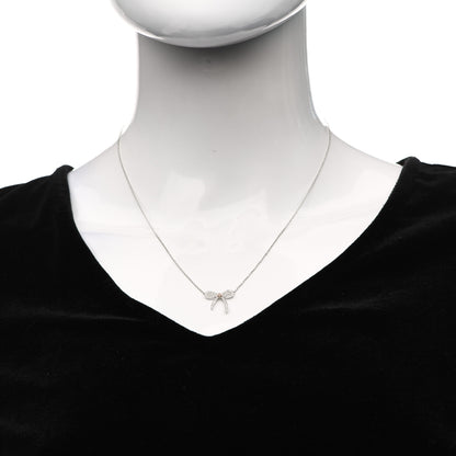 Tiffany Platinum 18K Rose Gold Pink Diamond Mini Bow Pendant Necklace 2 of 6