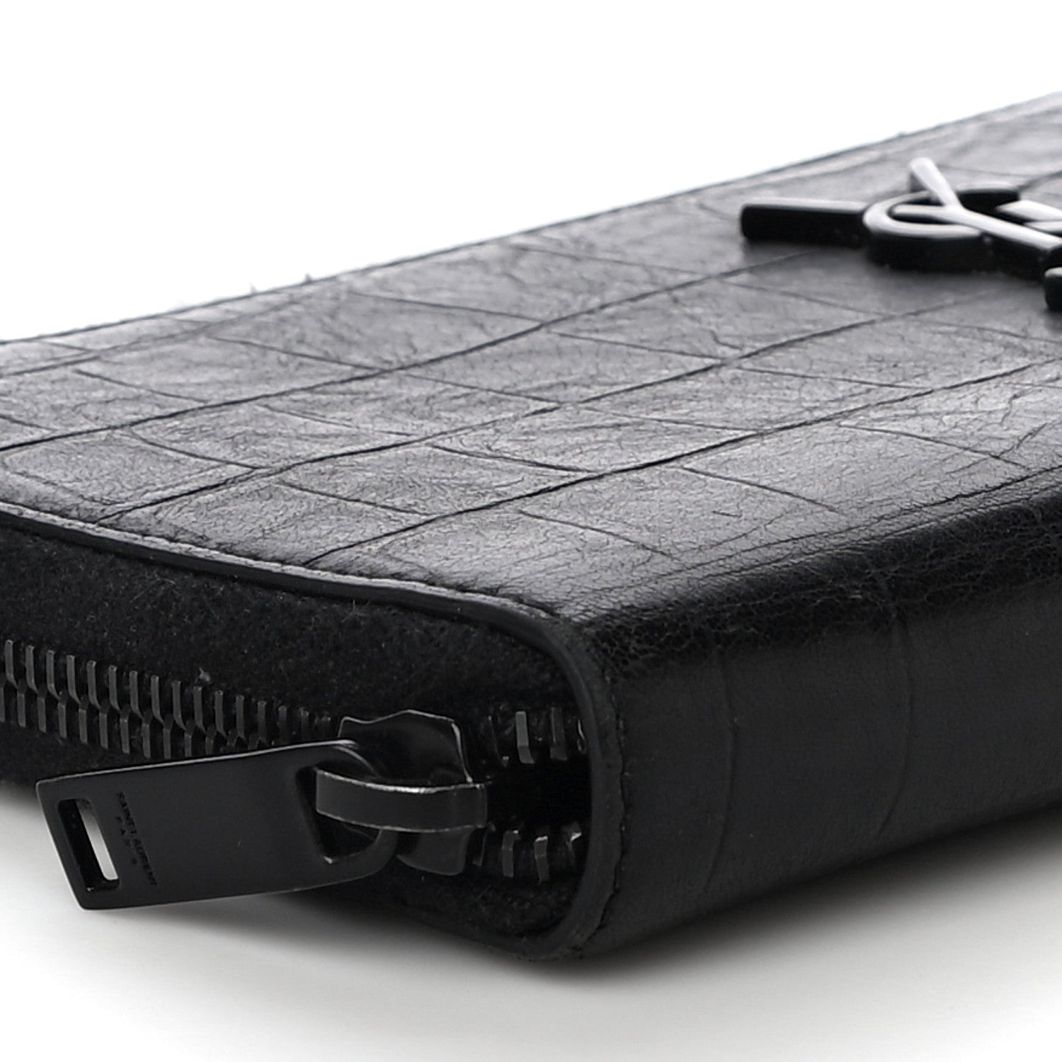 Saint Laurent Crocodile Embossed Sheepskin Mens Zip Around Continental Wallet Black 8 of 14
