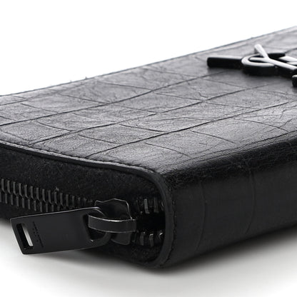 Saint Laurent Crocodile Embossed Sheepskin Mens Zip Around Continental Wallet Black 8 of 14