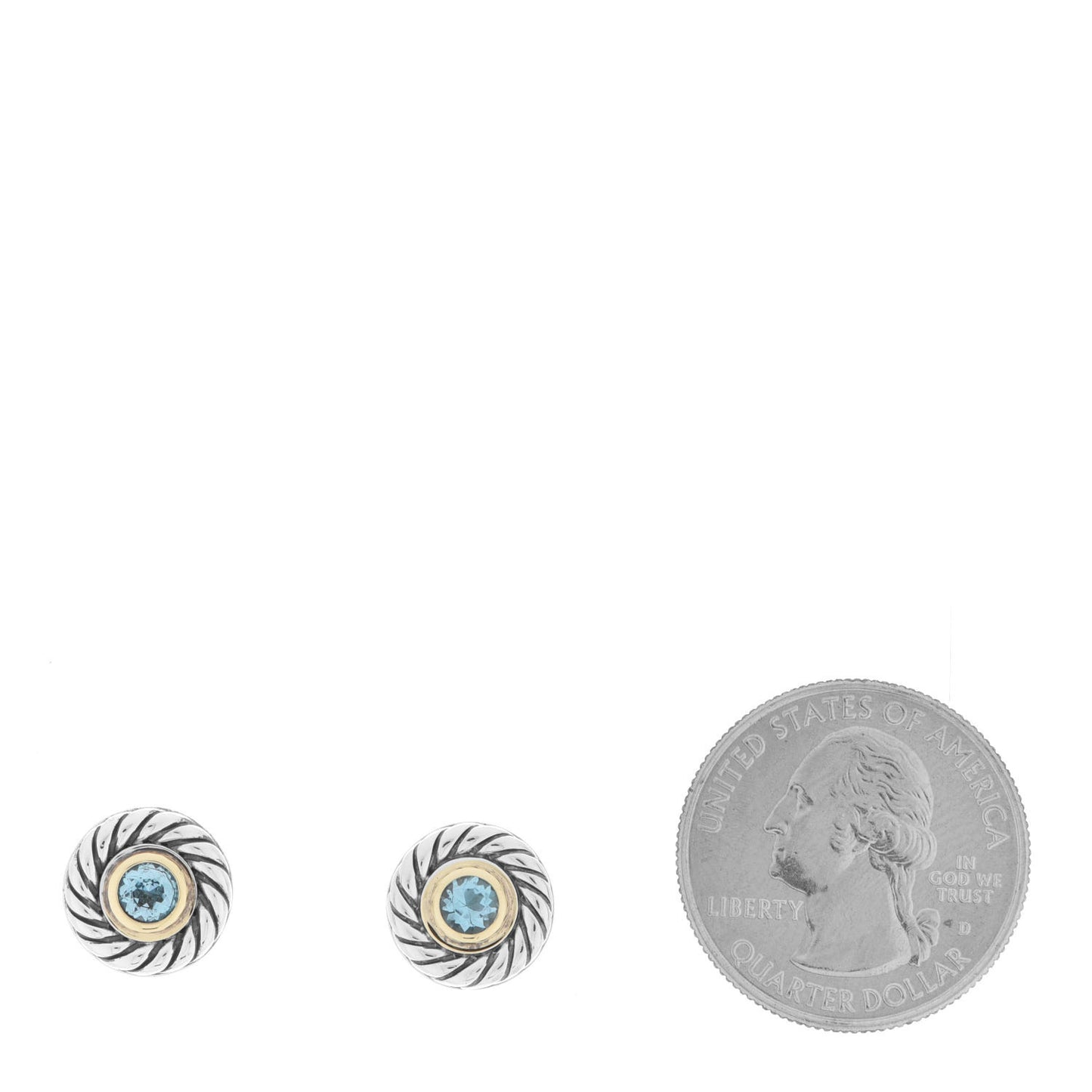 Sterling Silver 14K Yellow Gold Blue Topaz Cookie Cable Earrings
