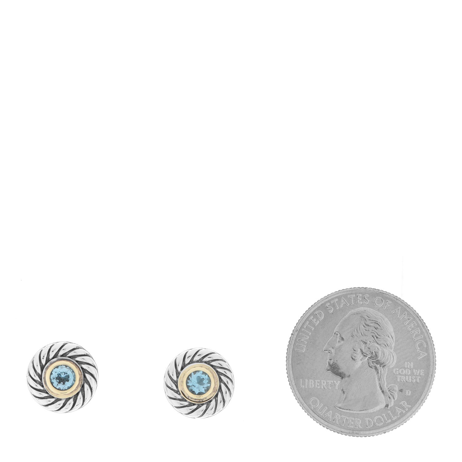 David Yurman Sterling Silver 14K Yellow Gold Blue Topaz Cookie Cable Earrings 7 of 10
