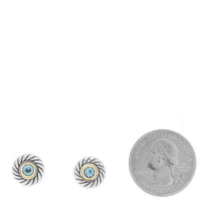 David Yurman Sterling Silver 14K Yellow Gold Blue Topaz Cookie Cable Earrings 7 of 10