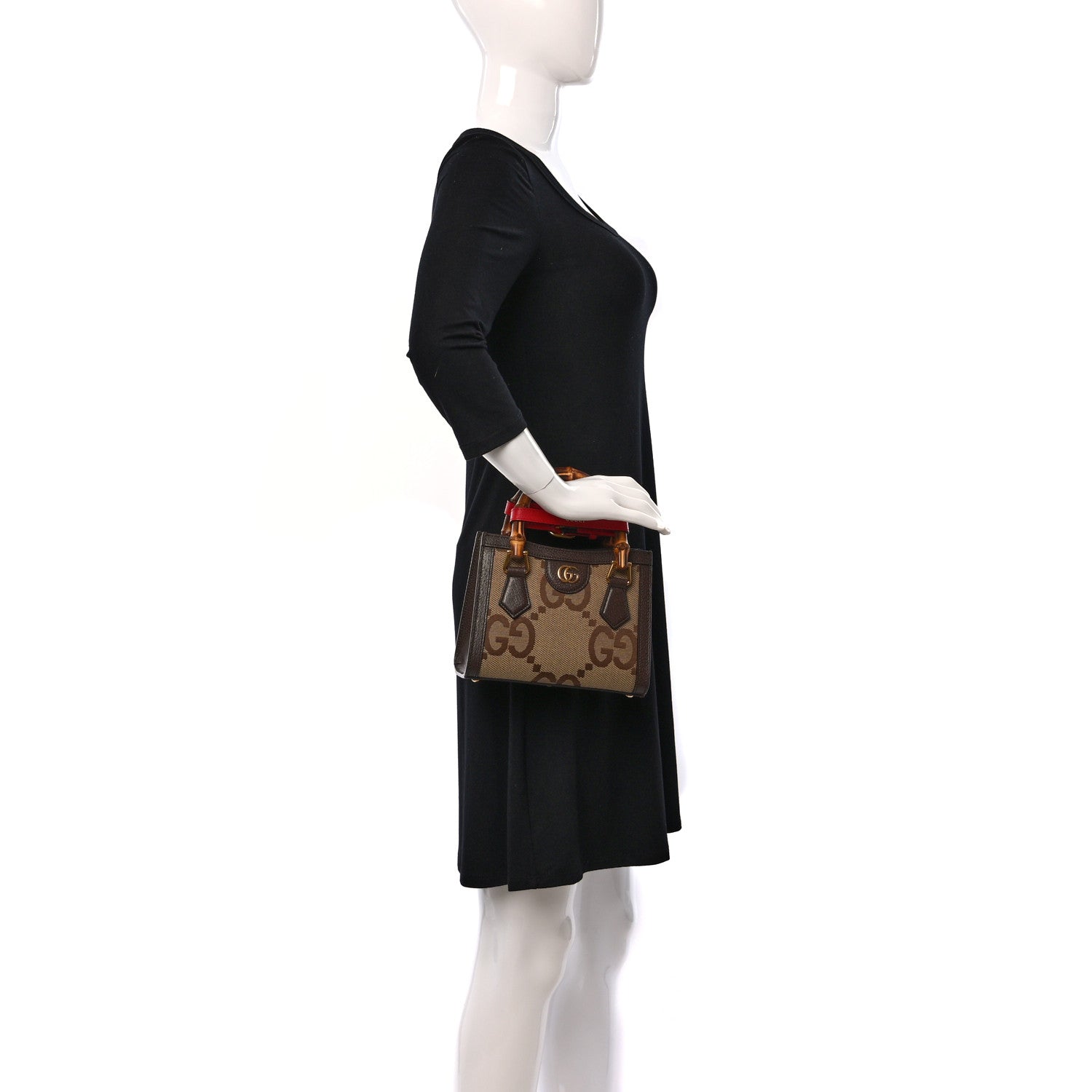 Gucci Monogram Jumbo GG Textured Dollar Calfskin Mini Diana Tote Bag Camel Ebony New Acero Pomegranate Red 2 of 11