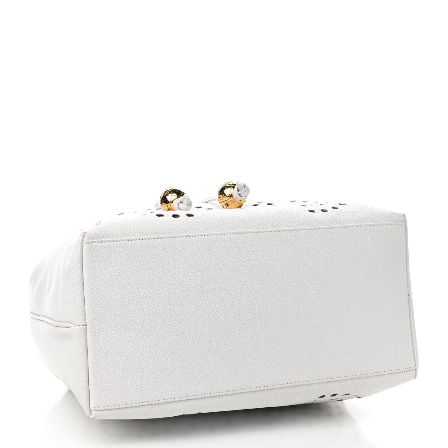 Caviar Perforated Drawstring Hobo White