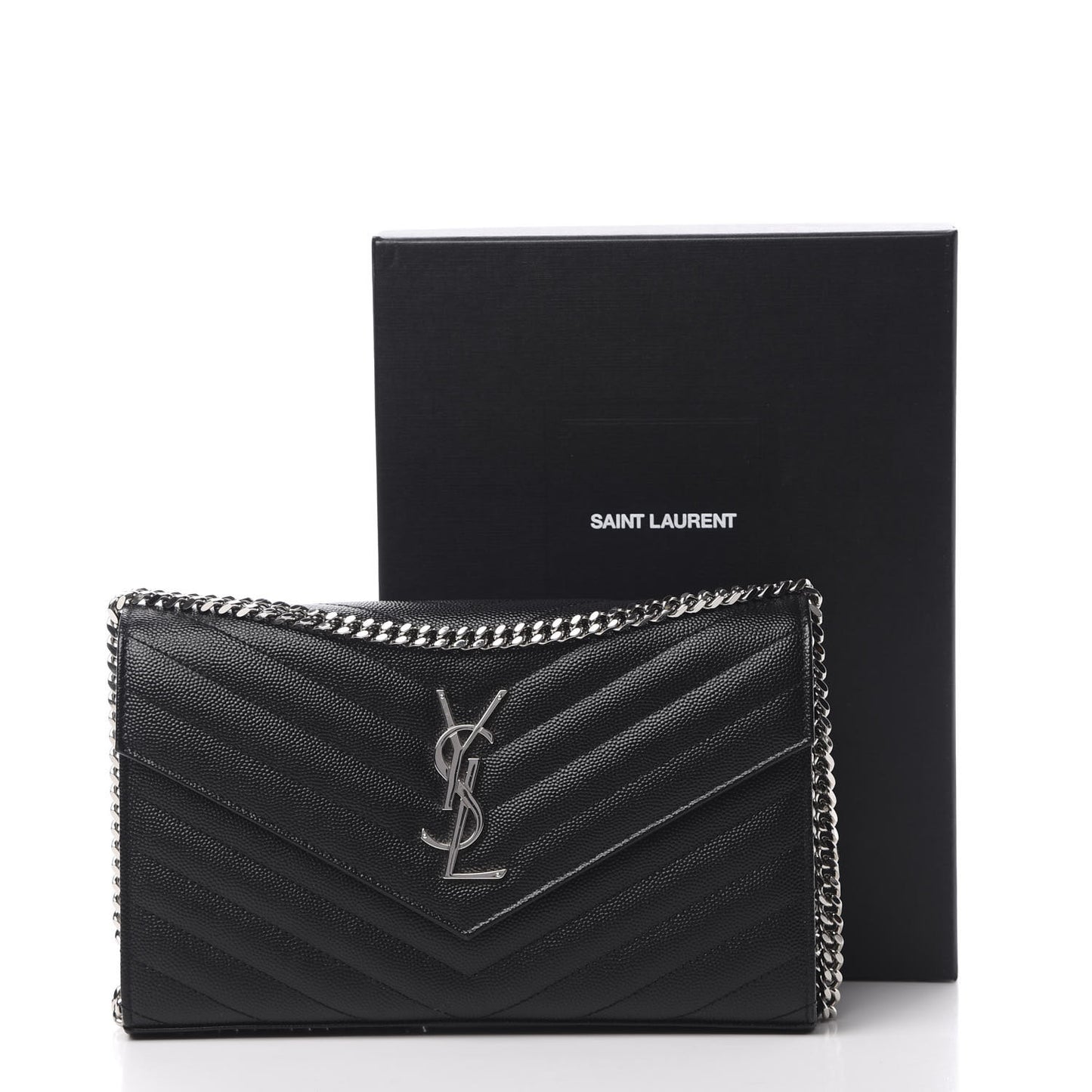 Grain De Poudre Matelasse Chevron Monogram Chain Wallet Black