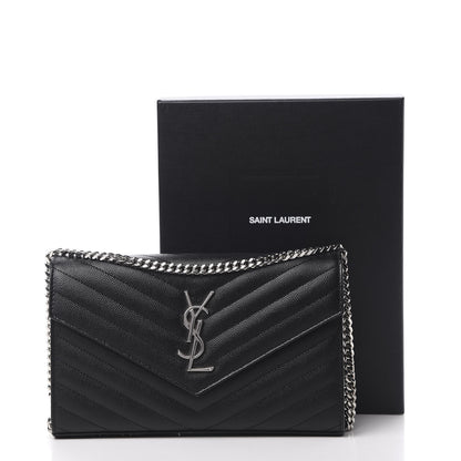 Saint Laurent Grain De Poudre Matelasse Chevron Monogram Chain Wallet Black 12 of 12