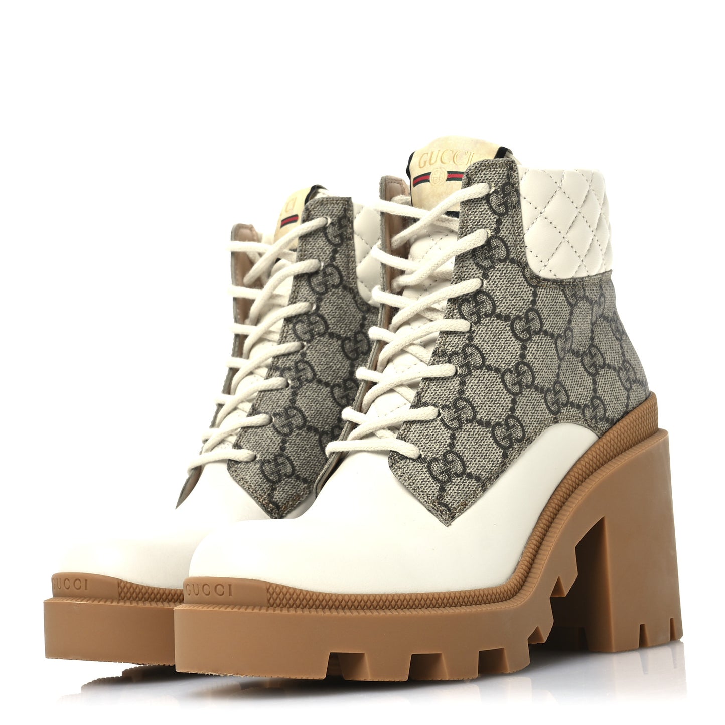 Apollo Calfskin GG Supreme Nappa Samoa Quilted Lace Up Ankle Boots 36 Mystic White Beige Ebony
