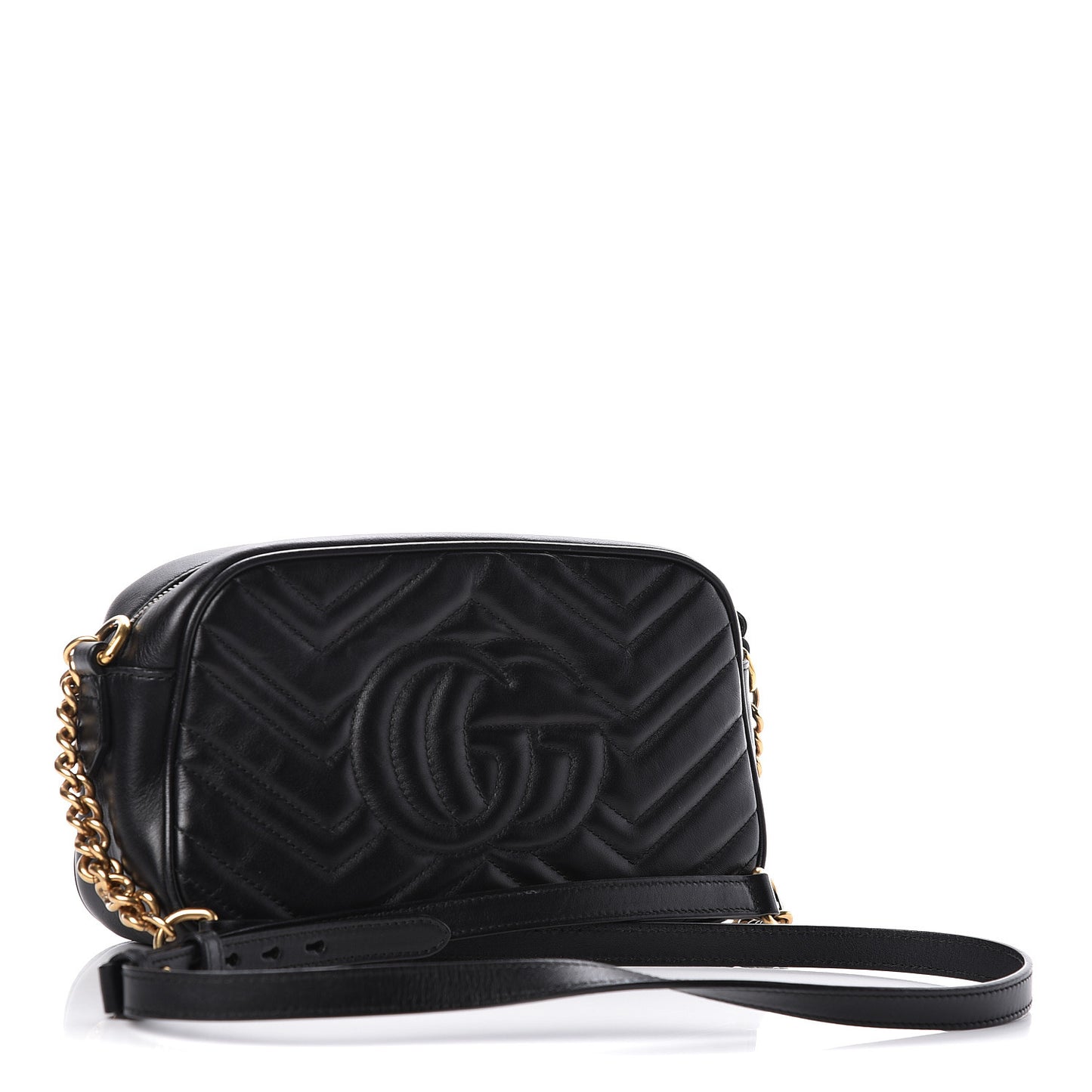 Calfskin Matelasse Small GG Marmont Chain Shoulder Bag Black