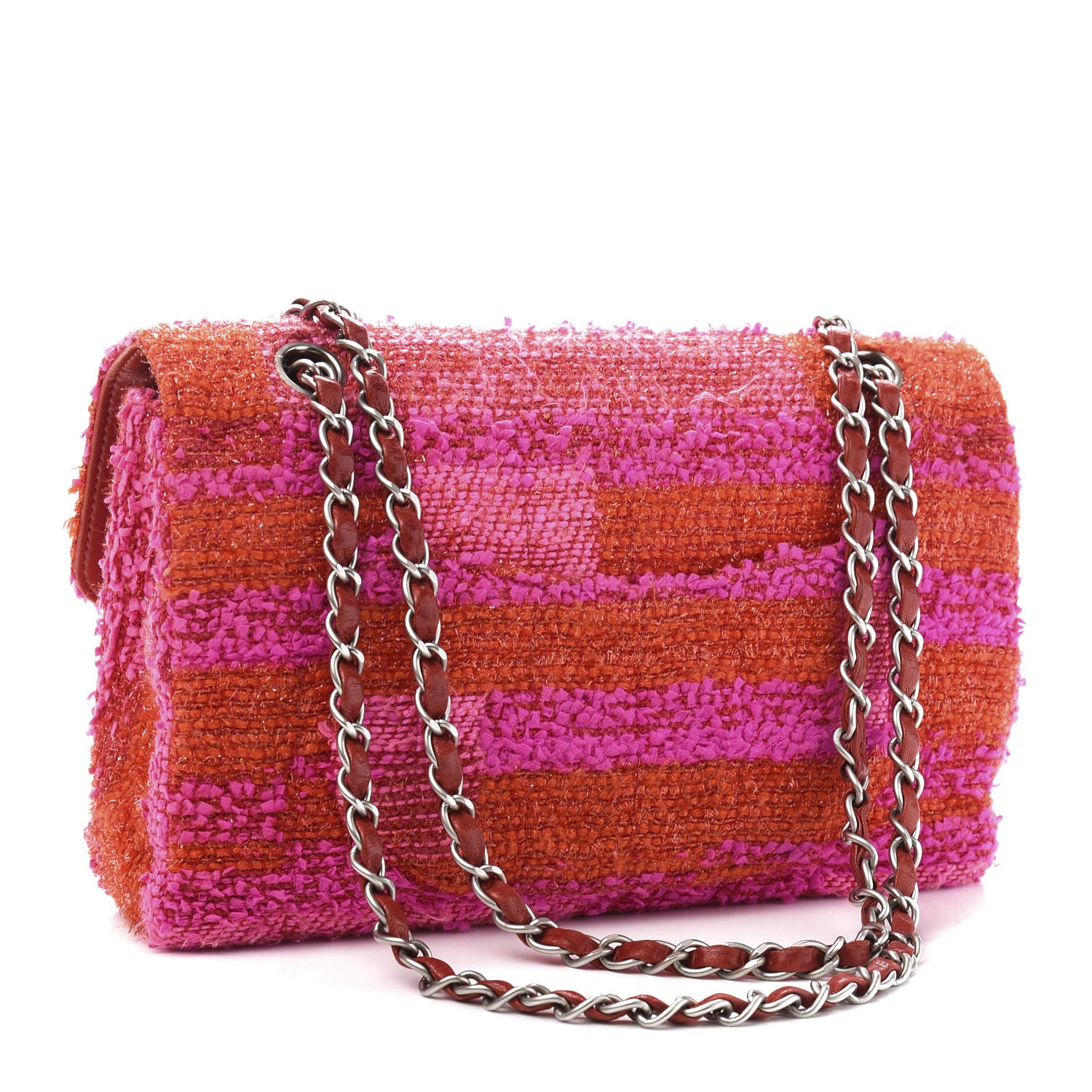 Chanel Tweed Quilted Medium Single Flap Red Pink 3 of 12