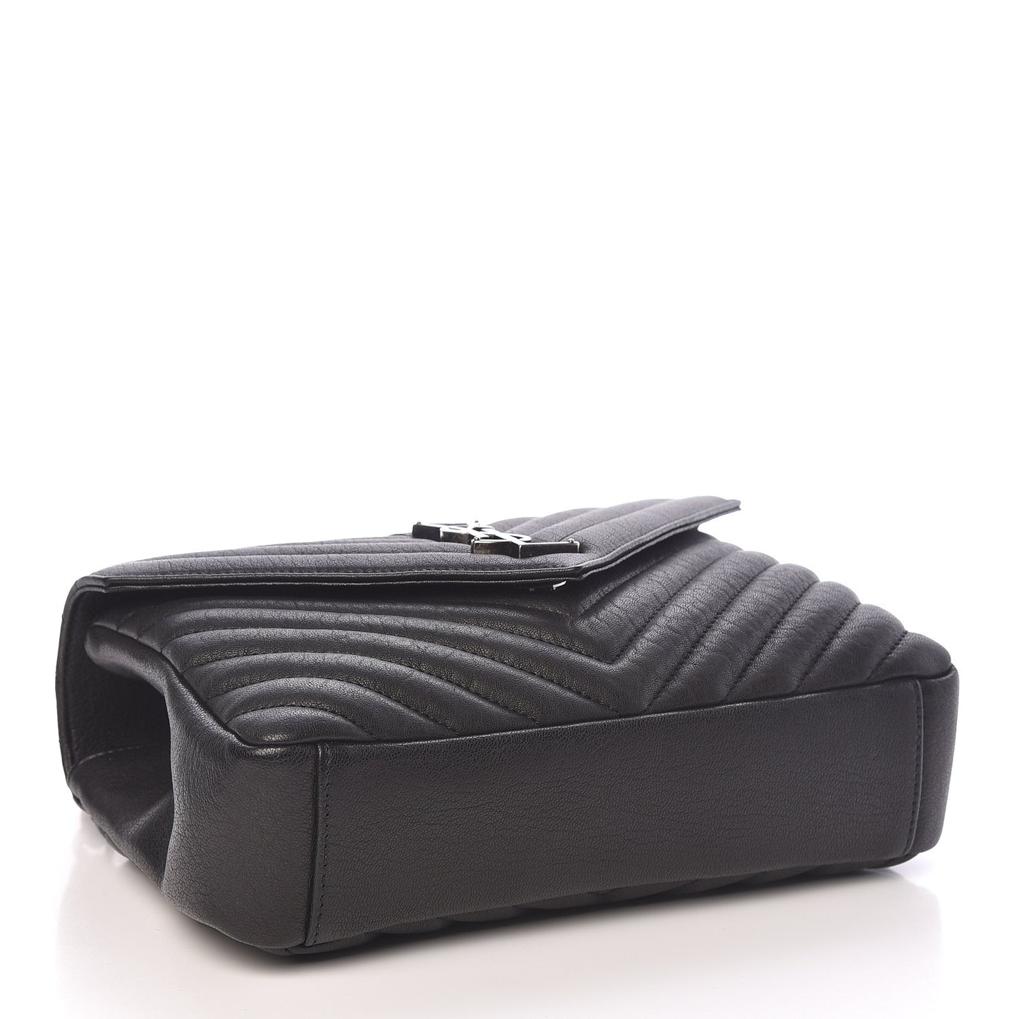 Sheepskin Matelasse Chevron Monogram Medium College Bag Black