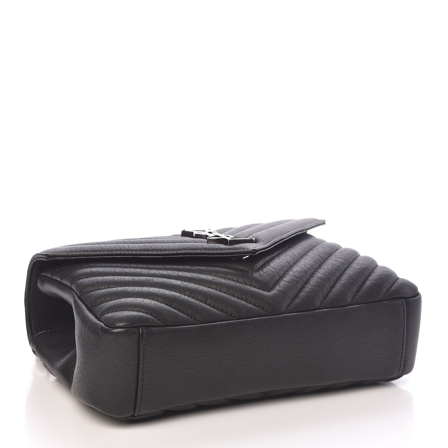 Saint Laurent Sheepskin Matelasse Chevron Monogram Medium College Bag Black 4 of 10