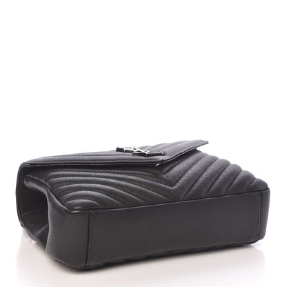 Saint Laurent Sheepskin Matelasse Chevron Monogram Medium College Bag Black 4 of 10