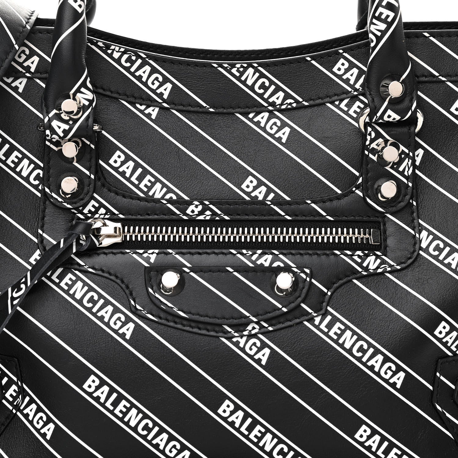 Balenciaga Veau Allover Logo Classic Silver Hardware S City Black White 8 of 10