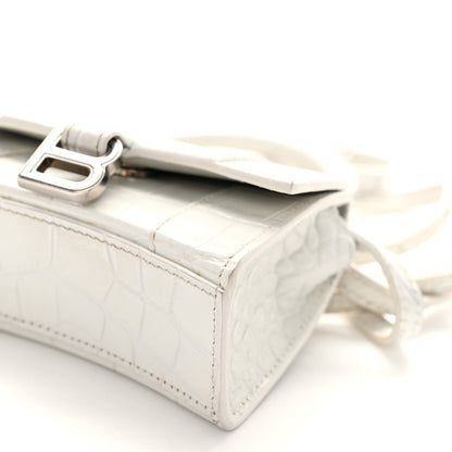 Balenciaga Shiny Calfskin Crocodile Embossed Hourglass Top Handle Bag XS White 10 of 12