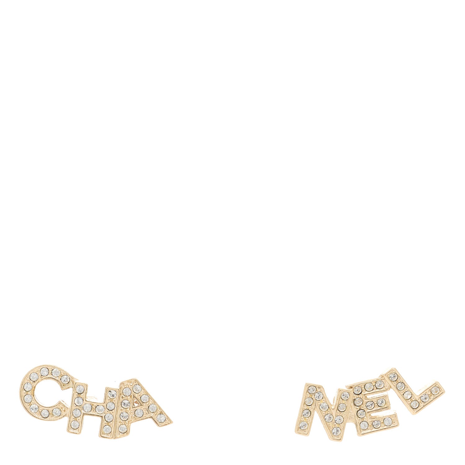 Chanel Crystal Cha-Nel Logo Earrings Gold 1 of 5