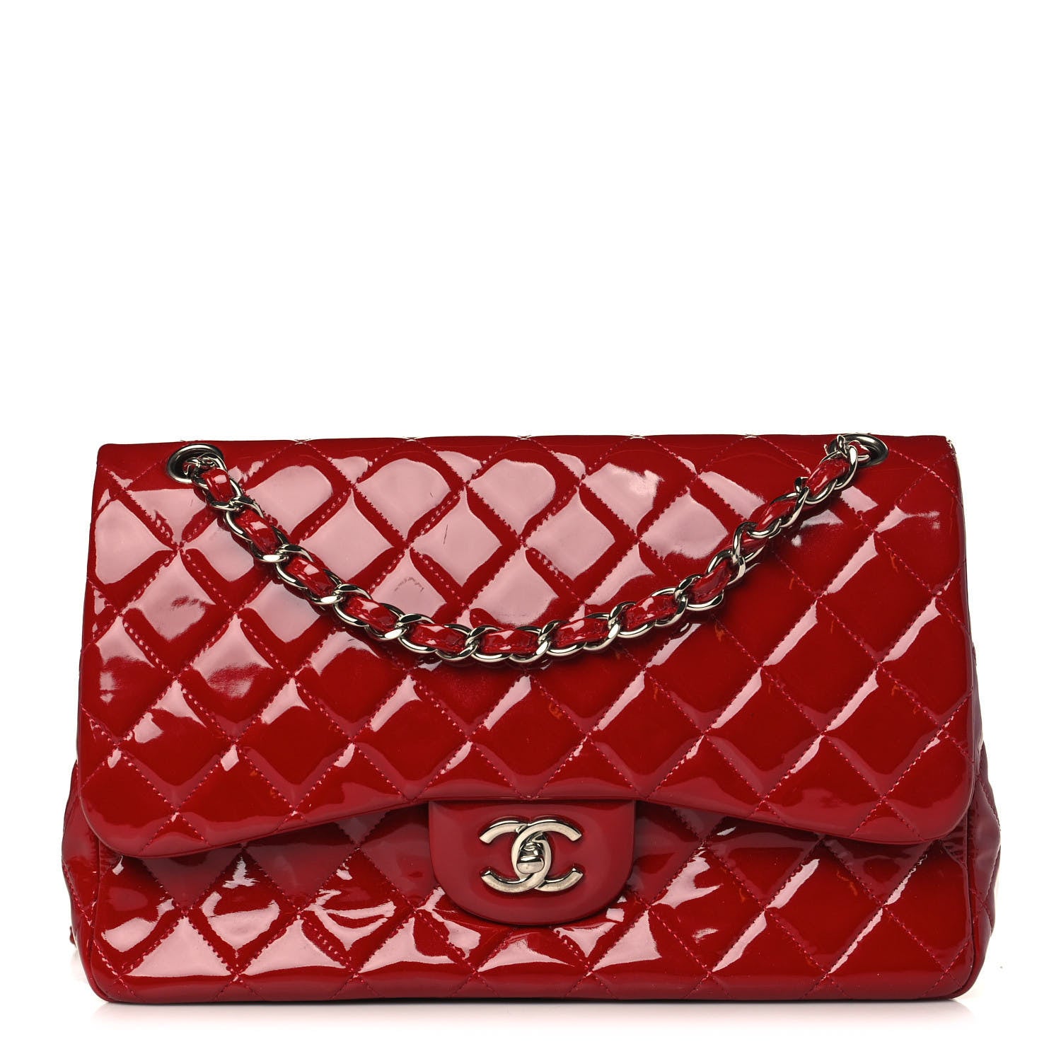 Chanel Patent Quilted Jumbo Double Flap Red 1 of 10