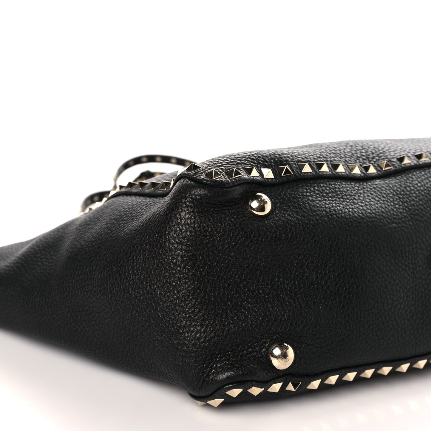 Pebbled Calfskin Medium Rockstud Tote Black