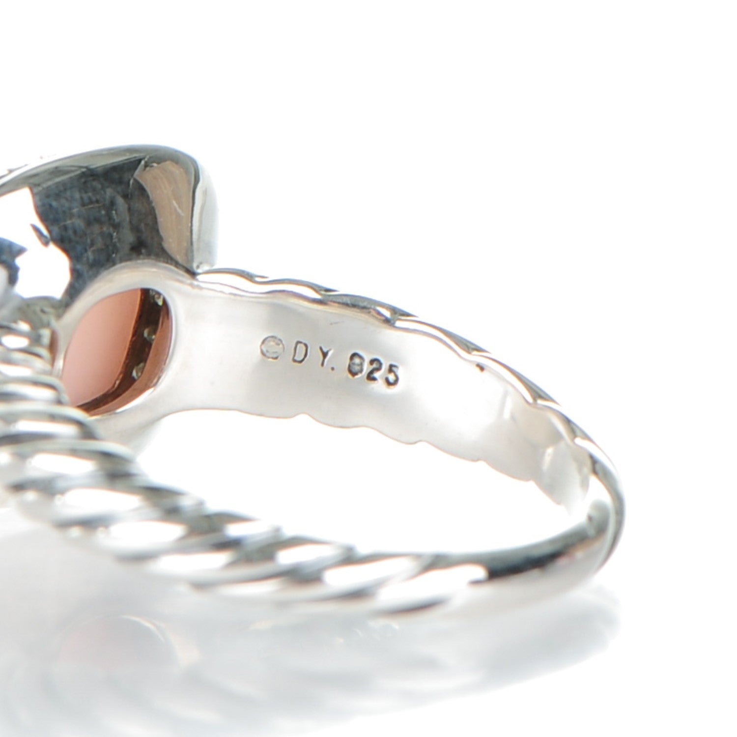 David Yurman Sterling Silver Diamond Rose Quartz 10mm Noblesse Ring 52 6 4 of 5