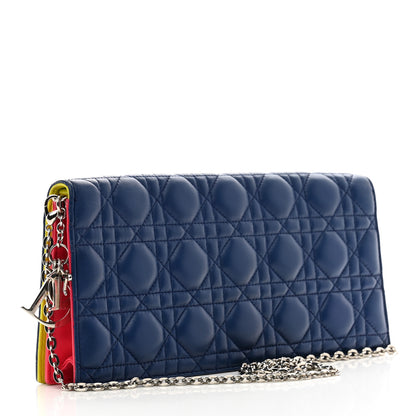 Christian Dior Lambskin Cannage Tri-Color Lady Dior Convertible Clutch Blue 3 of 13