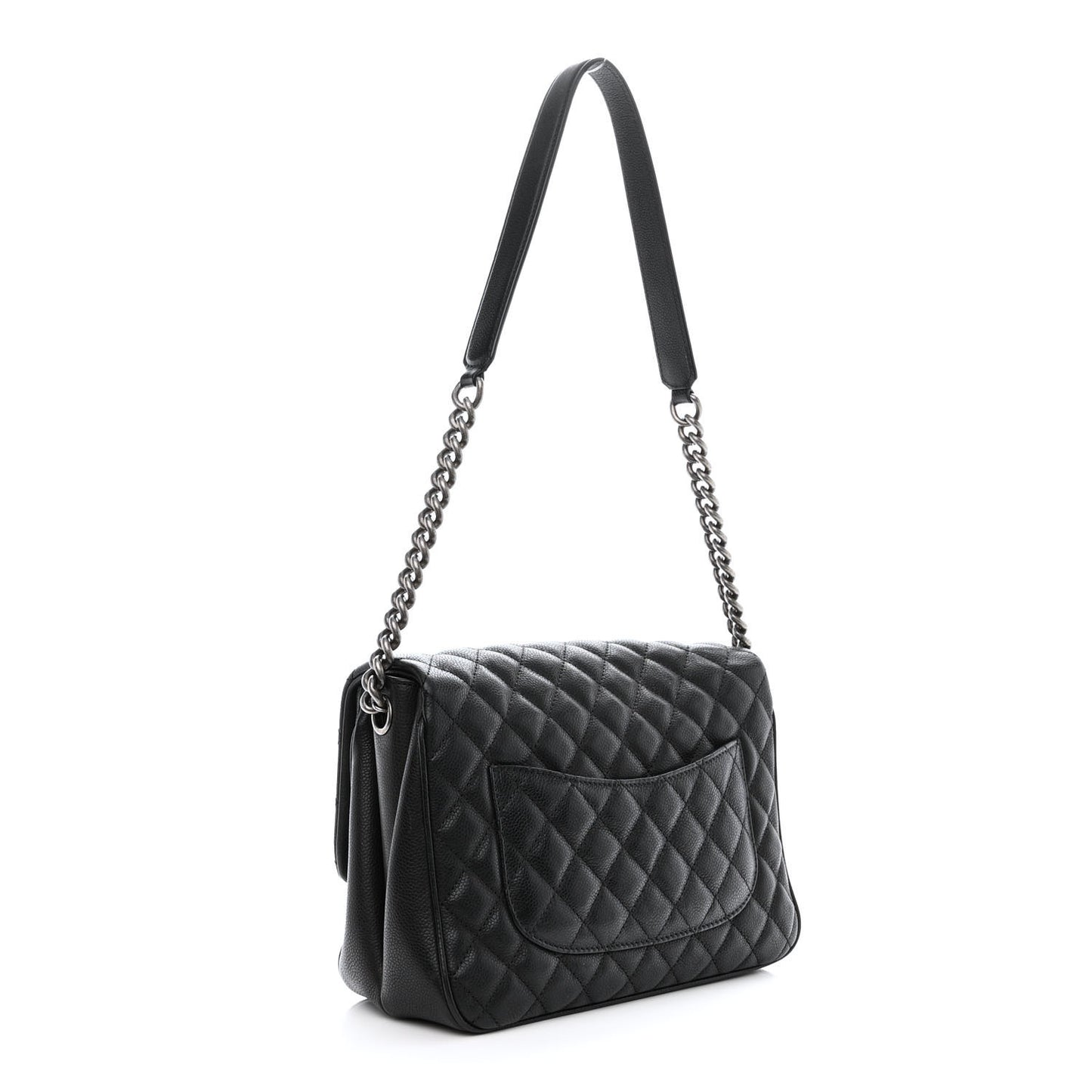 Caviar Quilted Medium Rock In Rome Single Flap Black
