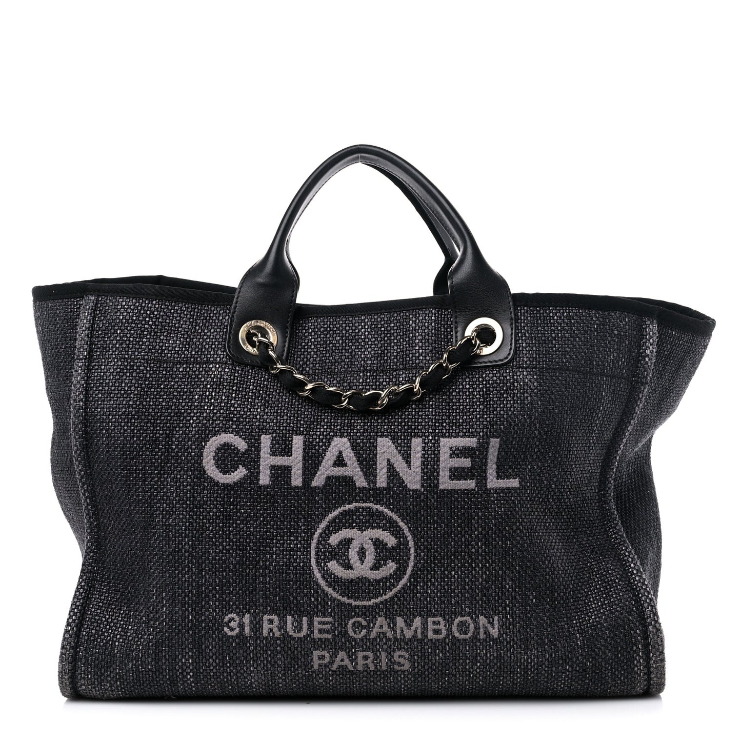 Woven Straw Raffia Large Deauville Tote Black