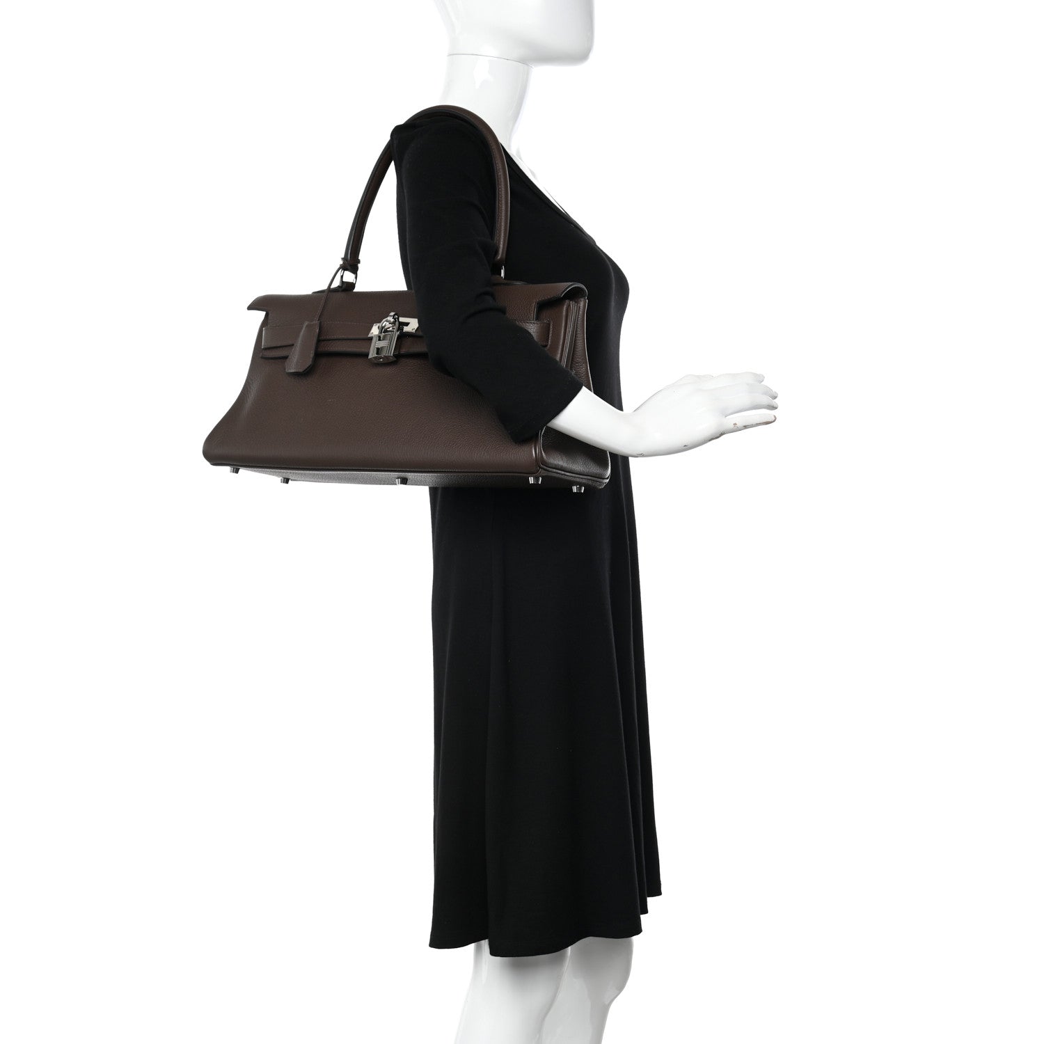 Hermes Taurillon Clemence Shoulder Kelly 40 Cafe 2 of 14
