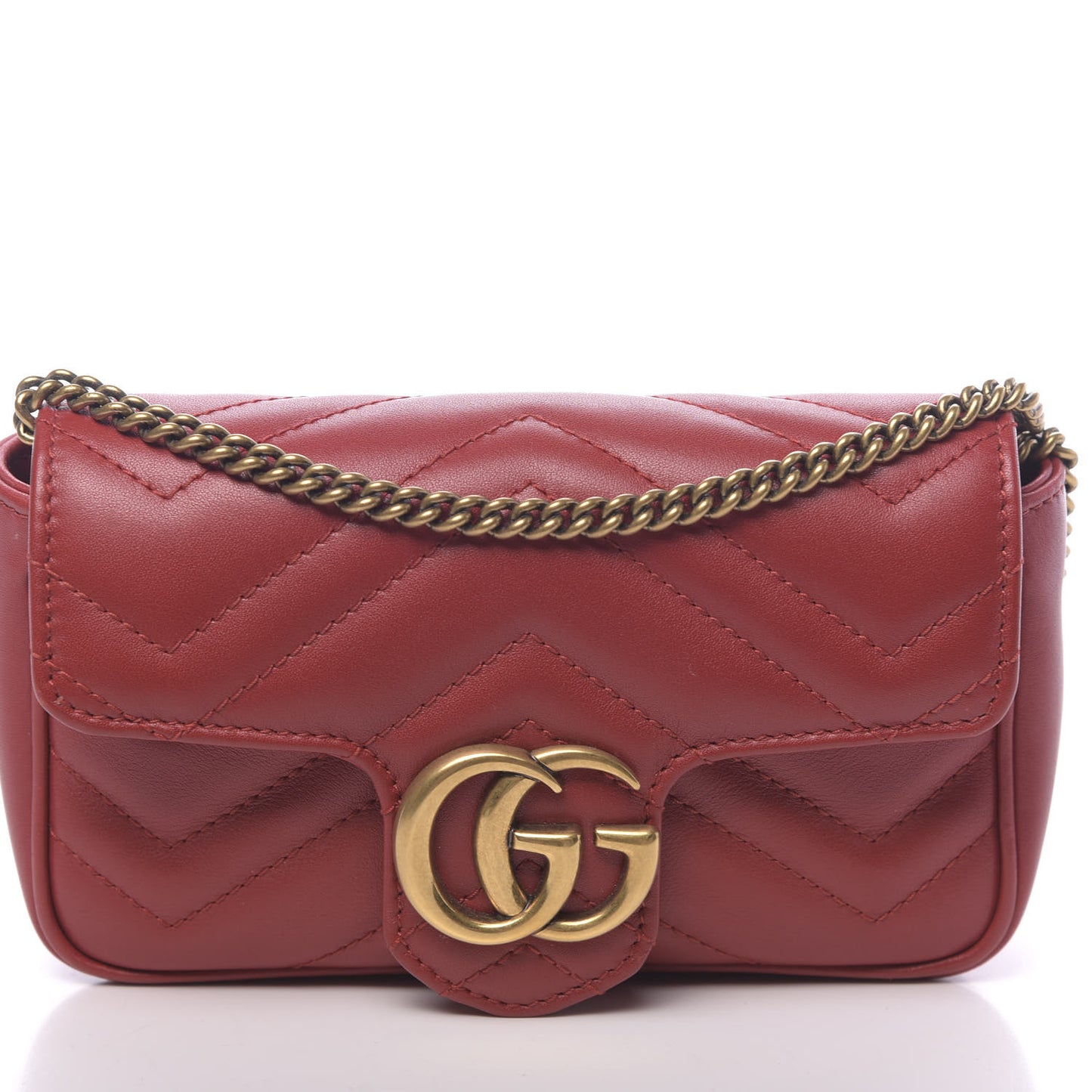 Calfskin Matelasse Super Mini GG Marmont Shoulder Bag Hibiscus Red