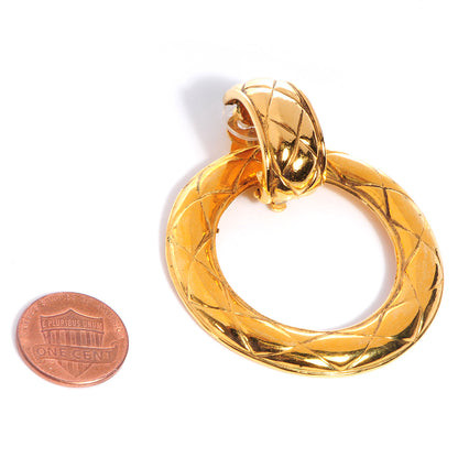 Chanel Quilted Hoop Clip On Earrings Gold 2 of 5