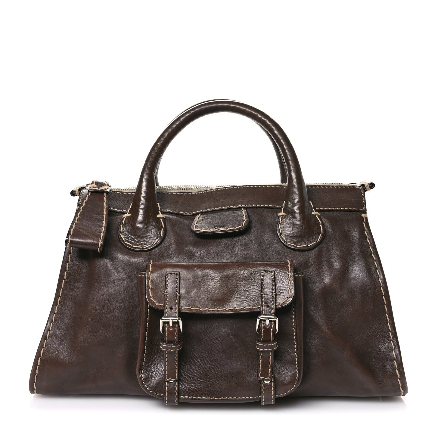 Shiny Tanned Calfskin Medium Edith Bag Brown