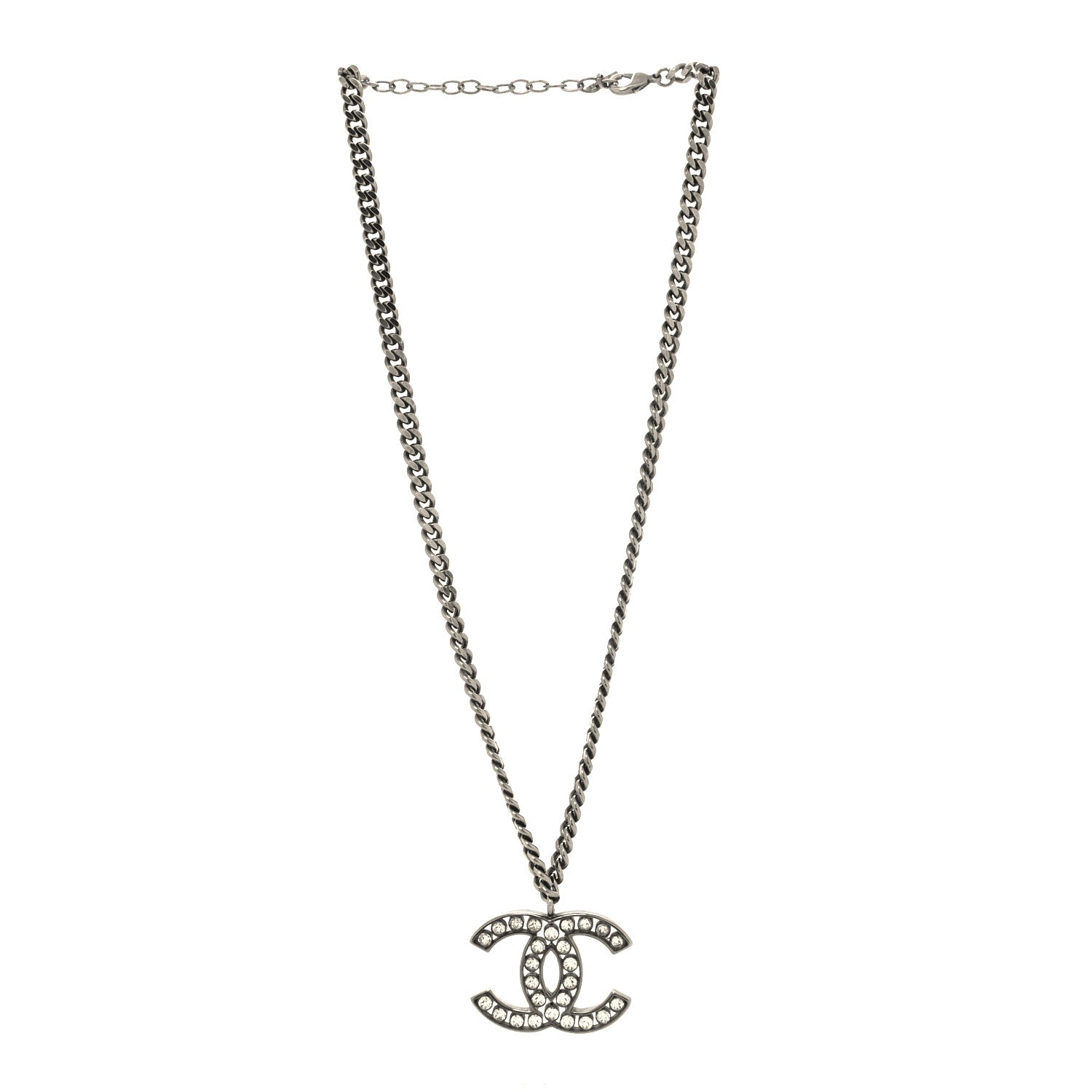 Chanel Crystal Large CC Necklace Silver 3 of 5