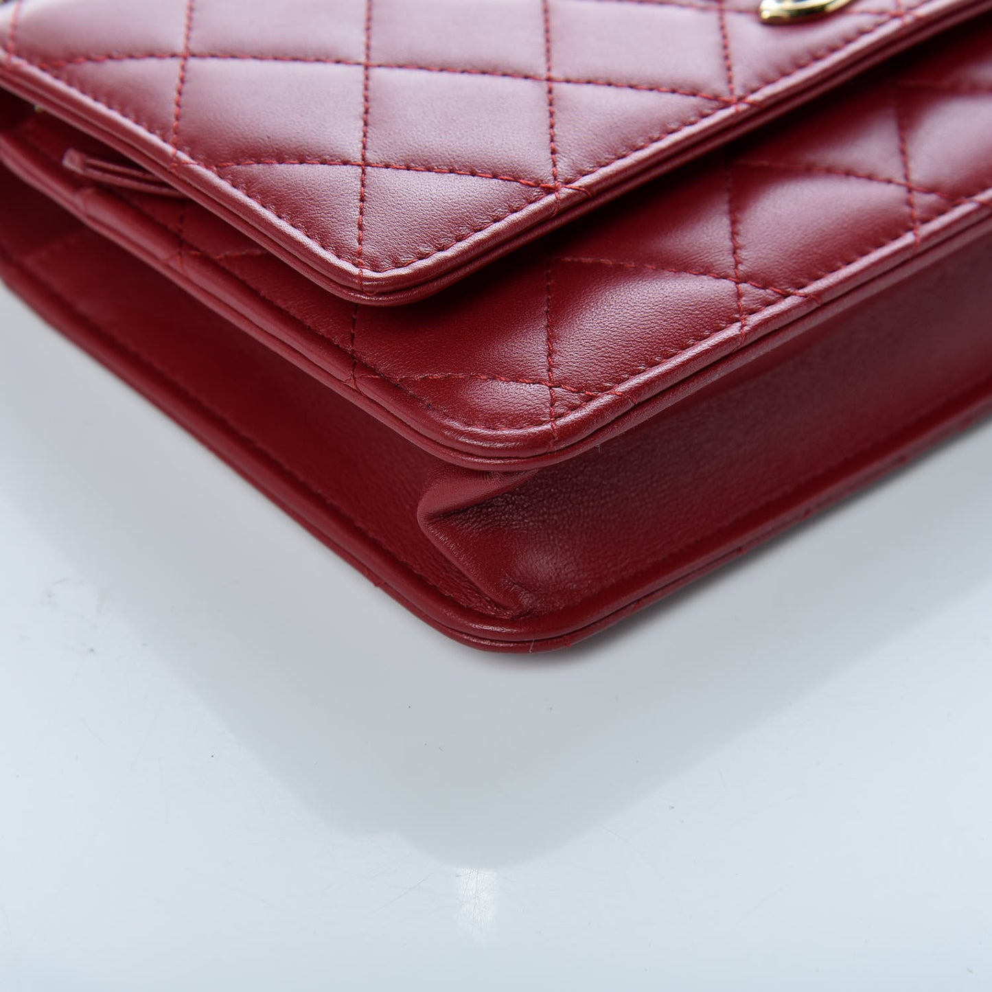Lambskin Quilted Trendy CC Wallet On Chain WOC Dark Red