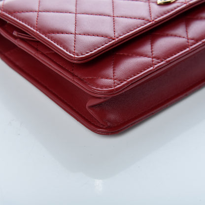 Chanel Lambskin Quilted Trendy CC Wallet On Chain WOC Dark Red 5 of 9