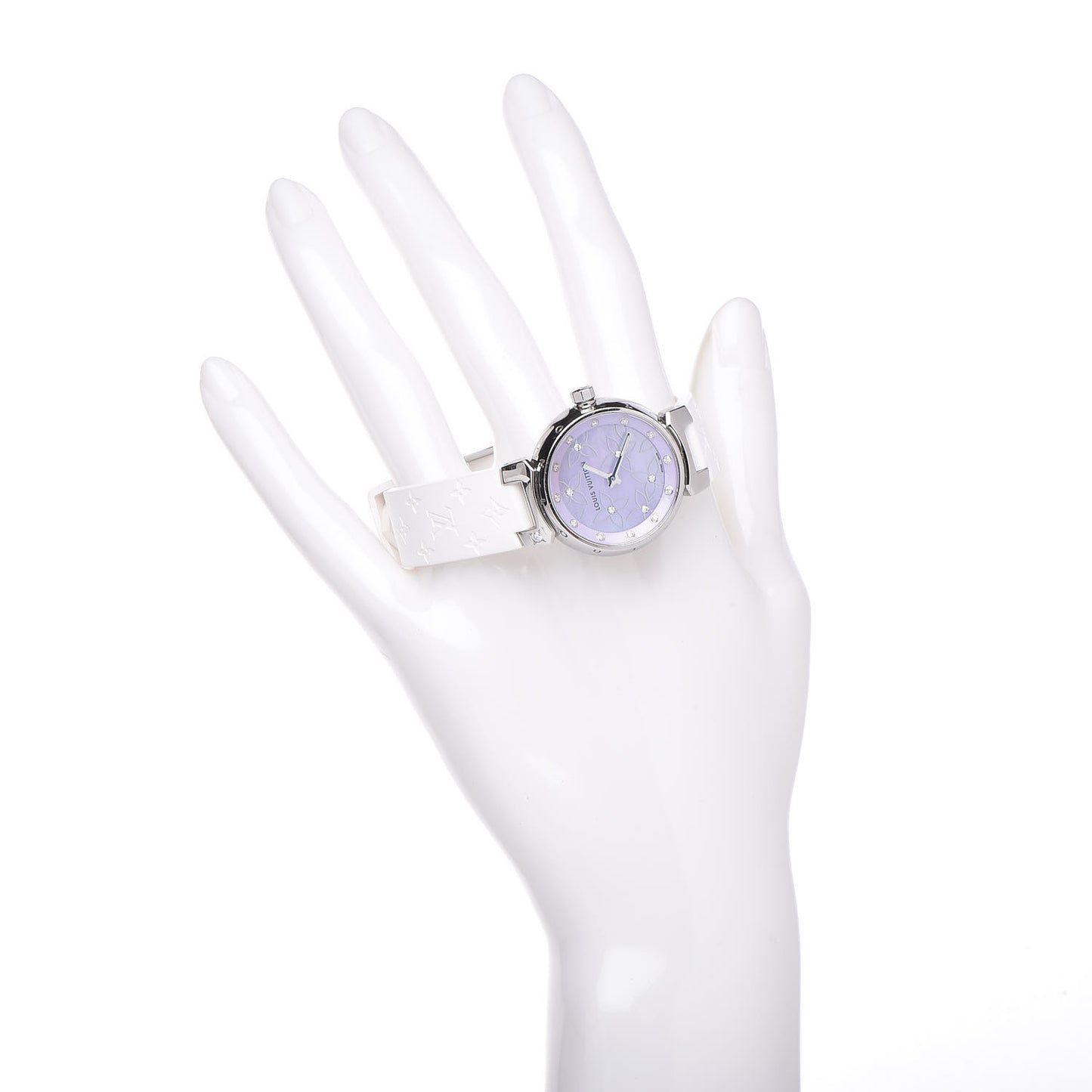 Stainless Steel Rubber Diamond Pink Mother of Pearl 28mm Tambour Quartz Watch