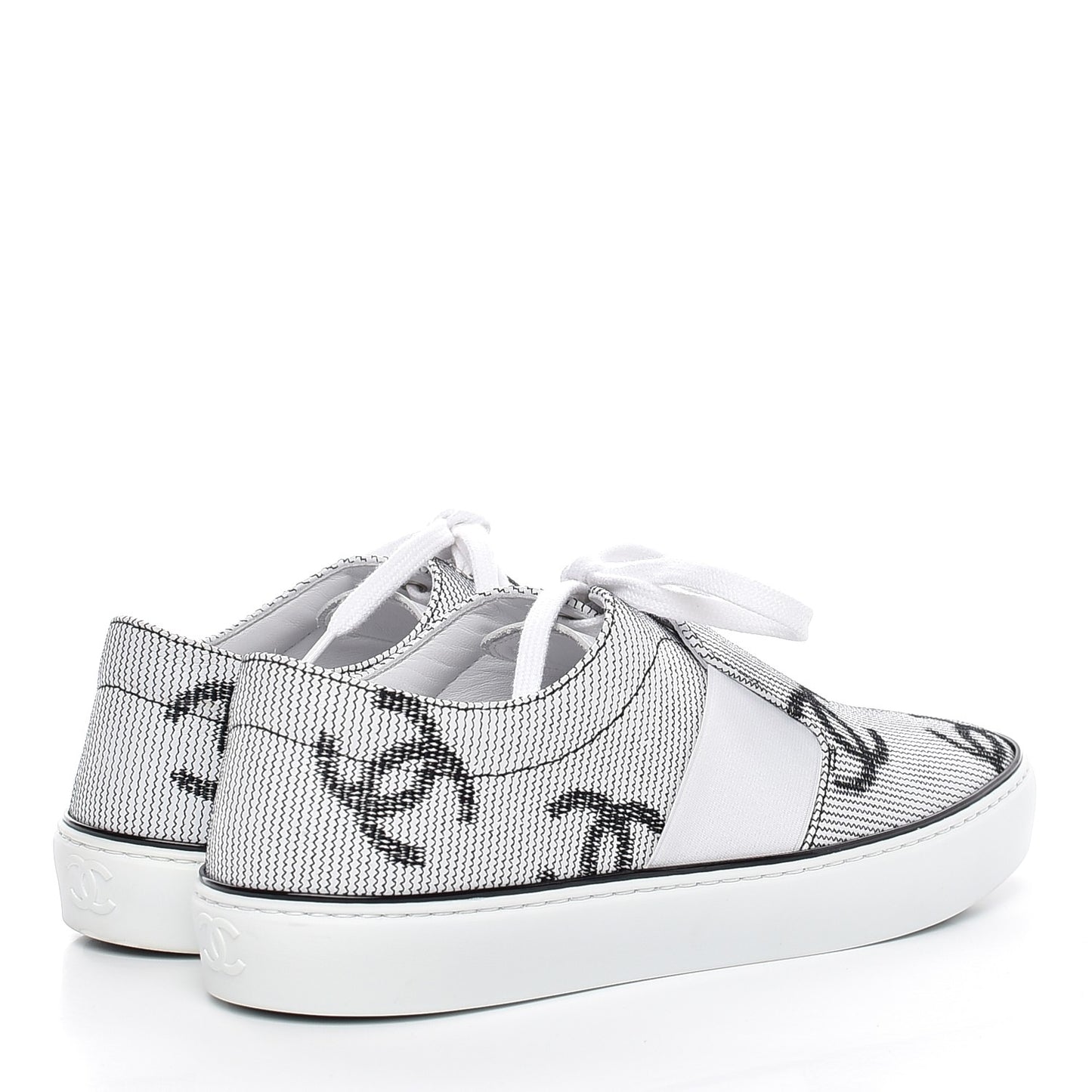 Embroidered Calfskin Womens CC Sneakers 38.5 Black White