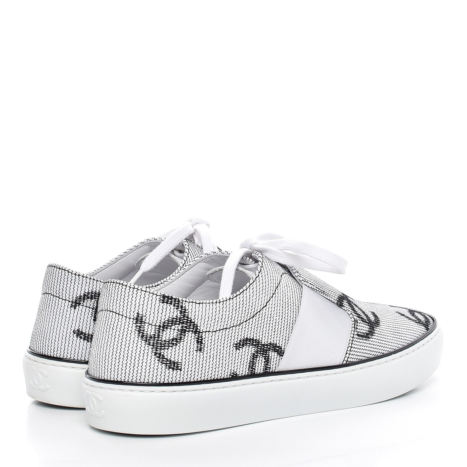 Chanel Embroidered Calfskin Womens CC Sneakers 38.5 Black White 4 of 11