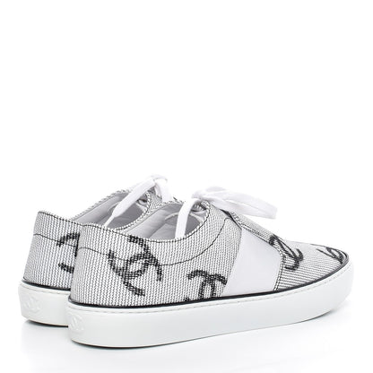 Chanel Embroidered Calfskin Womens CC Sneakers 38.5 Black White 4 of 11