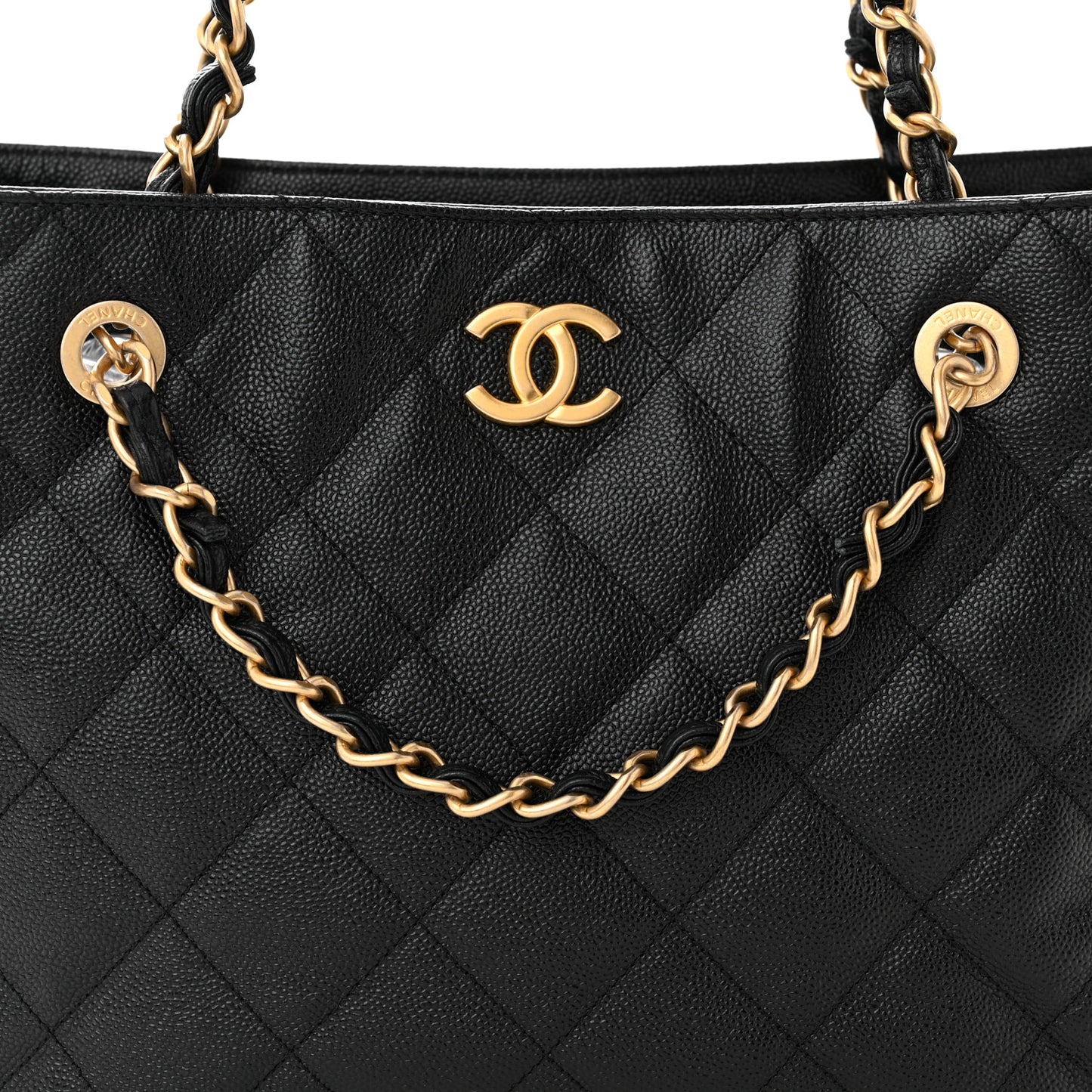 Caviar Quilted Small Shopping Tote Black