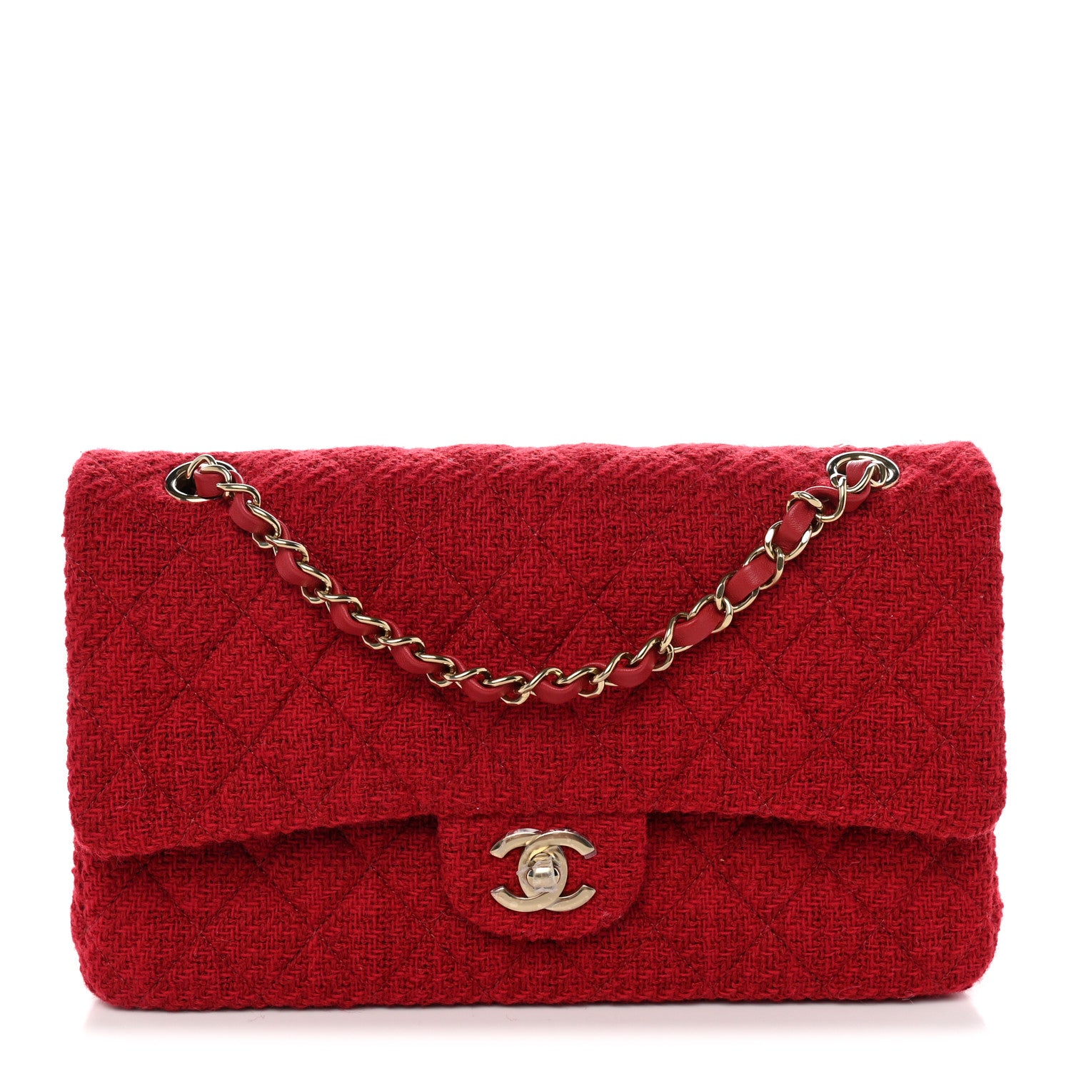 Chanel Tweed Quilted Medium Double Flap Red 1 of 11