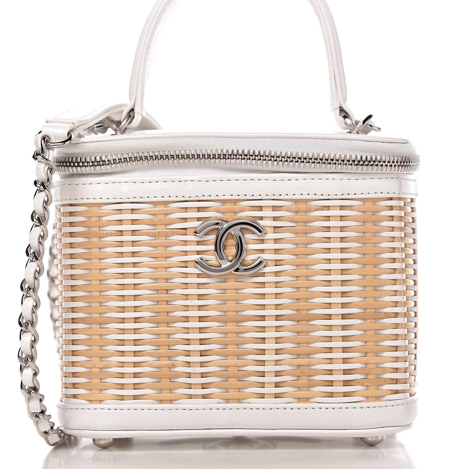 Chanel Calfskin Raffia Small Vanity Case Bag White Beige 9 of 10