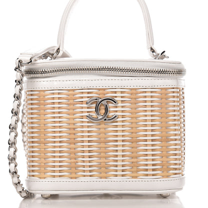 Chanel Calfskin Raffia Small Vanity Case Bag White Beige 9 of 10